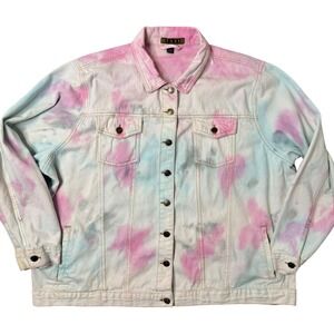Taxi Plus Size Pastel Denim Jacket 3X Pink Blue Tie Dye Cotton Trucker Festival